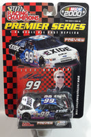 2000 Racing Champions NASCAR Premier Series #99 Jeff Burton Exide SKP Ford Taurus Blue and White Die Cast Toy Race Car Vehicle with Opening Hood and Collector Card and Display Stand - New in Package Sealed