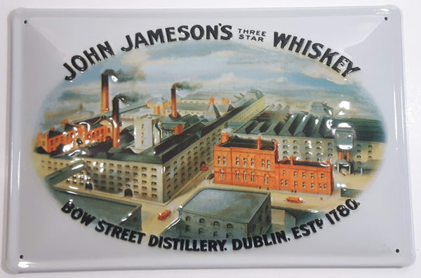 Vintage Style John Jameson's Three Star Whiskey Bow Street Distillery Dublin Est. 1780 8" x 11 3/4" Embossed Tin Metal Sign