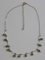 Green Bead 7 1/2" Long Metal Choker Chain Necklace