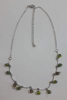 Green Bead 7 1/2" Long Metal Choker Chain Necklace