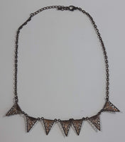 Black Enamel Triangle 20" Long Copper Tone Metal Chain Necklace