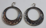 Vintage Silver Tone Wide Hoop Layered Scales Earrings