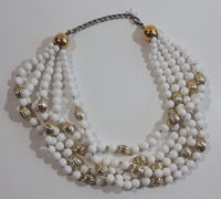 Multi Layered Faux White Pearl 14" Long Choker Necklace Costume Jewelry