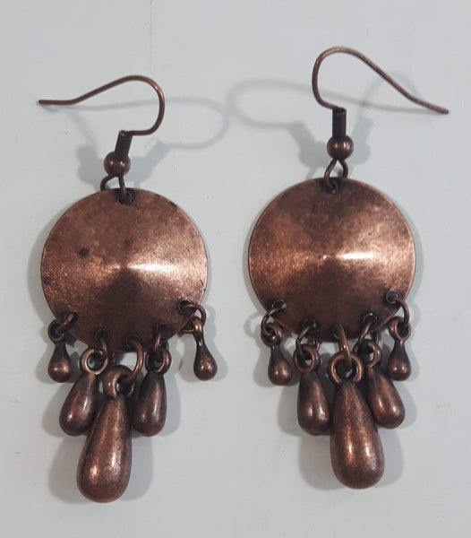 Disc Shaped with Dangling Droplets Copper Earrings