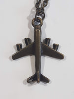 747 Style 4 Engine Air Plane Jet Aircraft Charm 21" Long Dark Copper Tone Metal Necklace