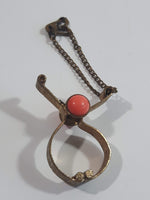Vintage Engraved Gold Tone Orange Bead Chain Metal Glove Clip