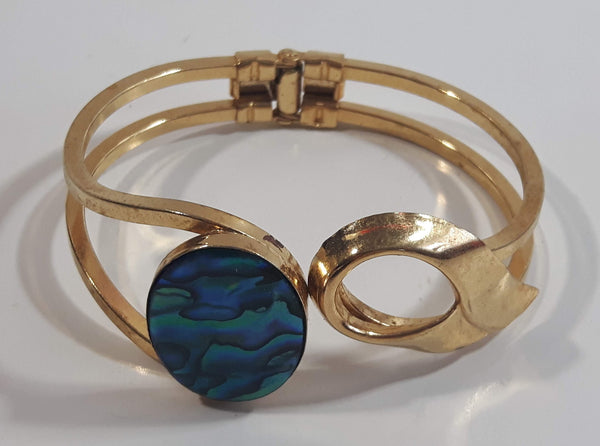Oval Mother of Pearl Abalone Gold Tone Hinged Bracelet
