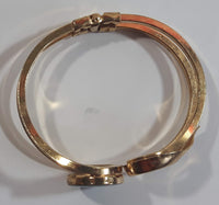 Oval Mother of Pearl Abalone Gold Tone Hinged Bracelet