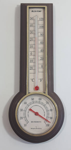 Vintage Springfield Accu-Temp Wood Texture Plastic Case Thermometer Hygrometer Weather Station