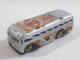 2002 Hot Wheels Spares 'N Strikes Surfin' School Bus Metalflake Silver Die Cast Toy Car Vehicle