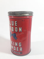 Vintage Blue Ribbon Double Action Baking Powder 16 oz. Red Tin Metal Canister with Lid