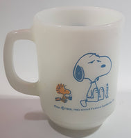 Vintage 1965 Anchor Hocking Fire King Schulz Snoopy and Woodstock "I'm Not Worth A Thing Before Coffee Break! White Milk Glass Coffee Mug