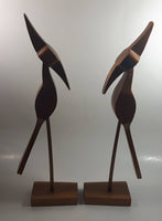 Pair of Vintage June, 1971 Wood Bird Sculptures 15 1/2" Tall Signed