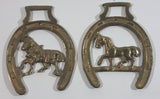 Set of 2 Vintage Horseshoes with Horses Inside Brass Metal Wall Decor
