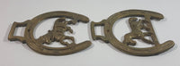 Set of 2 Vintage Horseshoes with Horses Inside Brass Metal Wall Decor