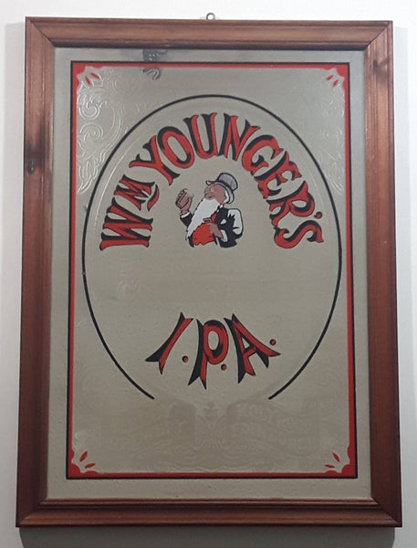 Antique Wm. Younger's Cask Conditioned India Pale Ale Beer Pub Wood Framed Glass Advertising Mirror 13 1/2" x 18 1/2"