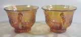 Set of 2 Vintage Indiana Carnival Glass Harvest Leaf Pattern Orange Amber Iridescent Rainbow Punch Bowl Cup