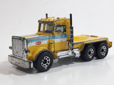 1990 Matchbox MOTOR-CITY Construction Peterbilt Cement Mixer Semi Tractor Truck Yellow 1/80 Scale Die Cast Toy Rig Vehicle