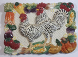 Vintage Fitz & Floyd Classics Handcrafted Country Hens Two Chickens Detailed Ceramic Wall Plate 8 3/4" x 12"