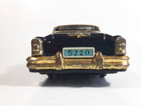 Rare Vintage 1950s Mitsuhashi Buick Sedan Black with Gold Chrome Trim Pullback Motorized Friction Tin Litho Toy Car Vehicle - 5220