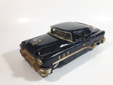 Rare Vintage 1950s Mitsuhashi Buick Sedan Black with Gold Chrome Trim Pullback Motorized Friction Tin Litho Toy Car Vehicle - 5220