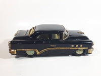 Rare Vintage 1950s Mitsuhashi Buick Sedan Black with Gold Chrome Trim Pullback Motorized Friction Tin Litho Toy Car Vehicle - 5220