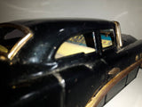 Rare Vintage 1950s Mitsuhashi Buick Sedan Black with Gold Chrome Trim Pullback Motorized Friction Tin Litho Toy Car Vehicle - 5220