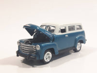 Johnny Lightning 1950 Chevy Suburban Dark Teal Blue Green with White Roof Die Cast Toy Car Vehicle with Opening Hood