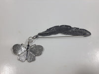 Vintage Silver Tone Feather and Butterfly Combination Brooch Pin