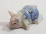Small Pink Pig in Overalls Laying Down Small Miniature Ceramic Ornament Figurine
