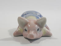 Small Pink Pig in Overalls Laying Down Small Miniature Ceramic Ornament Figurine