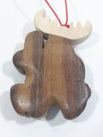 Moose Holding a Canadian Flag Snowboard Handmade Natural Wood Hanging Ornament