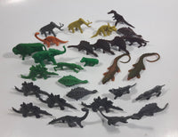 Vintage Plastic Dinosaur and Prehistoric Animal Toys with 2 Rubber Crocodile Toys Made in Hong Kong Lot of 28