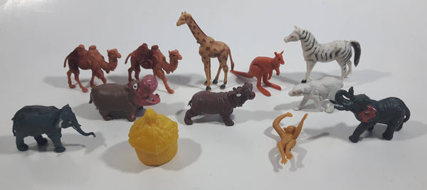 Vintage Plastic Exotic African Safari Animal Toys and Straw Hut Made in Hong Kong Lot of 12