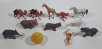 Vintage Plastic Exotic African Safari Animal Toys and Straw Hut Made in Hong Kong Lot of 12