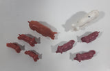 Vintage Plastic Farm Livestock 7 Pink 1 White Pig Toys Made in Hong Kong Lot of 8