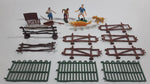 Vintage Plastic Farm Fences, People, Fishing Rod, Fish, Trough Toys Made in Hong Kong Lot of 21