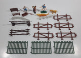 Vintage Plastic Farm Fences, People, Fishing Rod, Fish, Trough Toys Made in Hong Kong Lot of 21