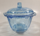KIG Indonesia Light Blue Glass Lidded Candy Trinket Dish - Lid Handle is Chipped