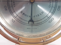 Vintage Springfield Humidity Meter in Brass Tone Plastic Ship's Wheel Mad in U.S.A. Hackensack, New Jersey