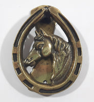 Vintage Horse Head Inside A Horse Shoe Brass Metal Door Knocker Made in England