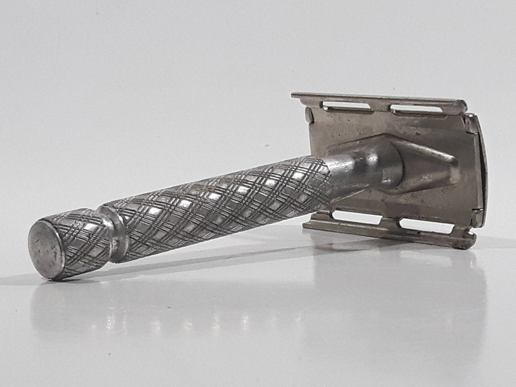 Vintage Gillette Razor Face Shaver Etched Pattern Metal Handle Twist O ...