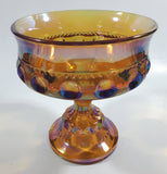 Vintage Indiana Orange Amber Iridescent Rainbow 5 1/4" Tall Carnival Glass Pedestal Style Thumbprint Compote Candy Dish