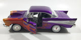 MotorMax No. 68030 / 1 1957 Chevrolet Belair Purple with Orange Flames 1/24 Scale Die Cast Toy Classic Car Vehicle with Opening Hood, Trunk, and Doors