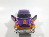 MotorMax No. 68030 / 1 1957 Chevrolet Belair Purple with Orange Flames 1/24 Scale Die Cast Toy Classic Car Vehicle with Opening Hood, Trunk, and Doors