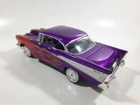 MotorMax No. 68030 / 1 1957 Chevrolet Belair Purple with Orange Flames 1/24 Scale Die Cast Toy Classic Car Vehicle with Opening Hood, Trunk, and Doors