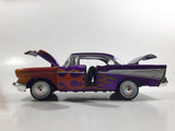 MotorMax No. 68030 / 1 1957 Chevrolet Belair Purple with Orange Flames 1/24 Scale Die Cast Toy Classic Car Vehicle with Opening Hood, Trunk, and Doors