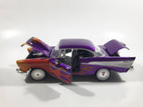 MotorMax No. 68030 / 1 1957 Chevrolet Belair Purple with Orange Flames 1/24 Scale Die Cast Toy Classic Car Vehicle with Opening Hood, Trunk, and Doors