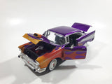 MotorMax No. 68030 / 1 1957 Chevrolet Belair Purple with Orange Flames 1/24 Scale Die Cast Toy Classic Car Vehicle with Opening Hood, Trunk, and Doors