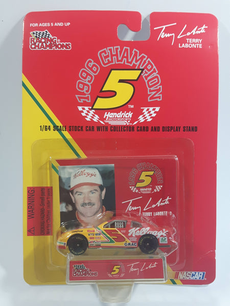 1997 Racing Champions 1996 Champion #5 Terry Labonte Kellogg's Chevrolet Monte Carlo Red Yellow Die Cast Toy Race Car Vehicle with Collector Card and Display Stand - New in Package Sealed